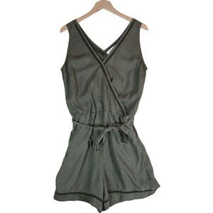 Cloth & Stone Anthropologie Wrap Romper Size S Army Green Sleeveless Tie Waist